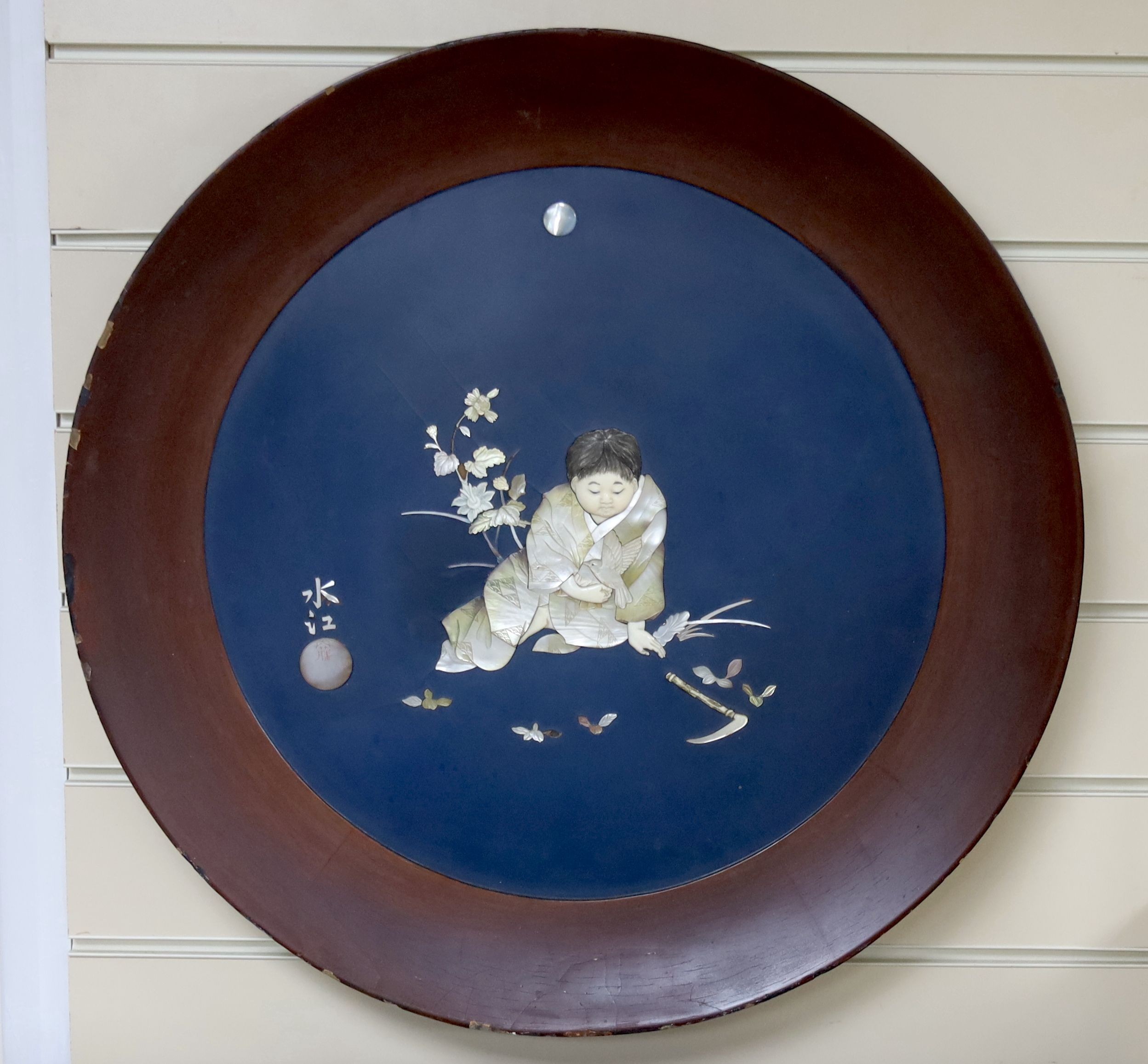 A Japanese Shibayama style charger, signed, 55cm